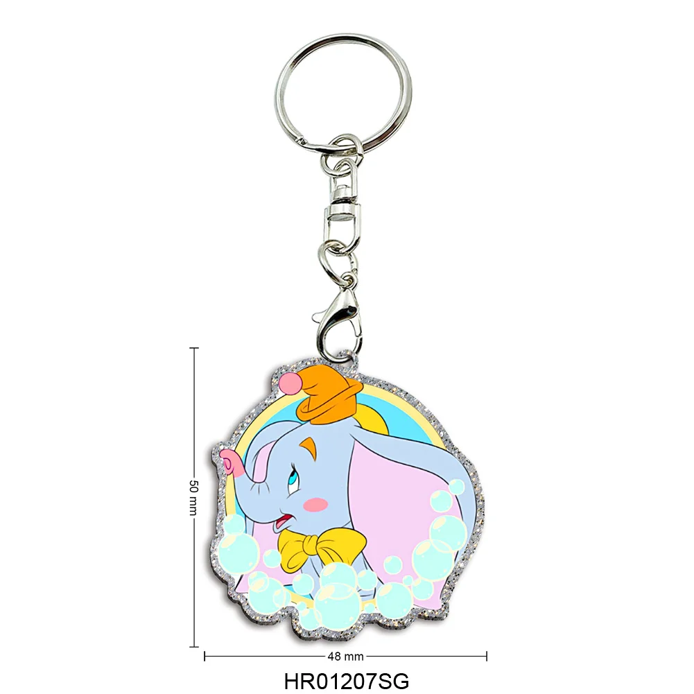 LLavero acrílico con purpurina gruesa de Anime de 50mm, llavero con figuras de Cosplay de Disney Dumbo, regalos para seguidores de cumpleaños