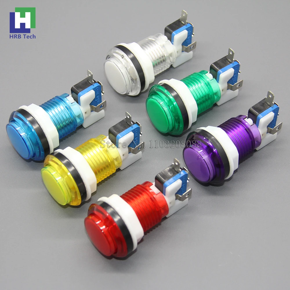 33mm Full Transparent Push Button With Microswitch 12v Led Blub for Arcade Fighting Video Games Machine Pandora Box Diy Parts