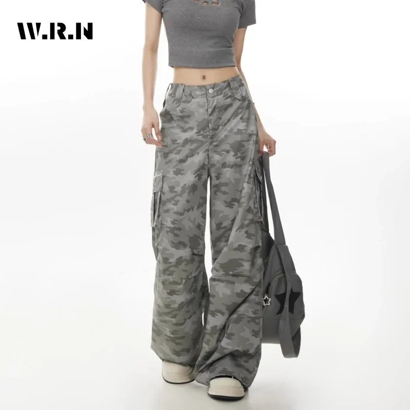 

American Retro High Street Camouflage Casual Overalls Loose Wide Leg Pants Women Y2k Hip-hop Cargo Pockets Grunge Trouser