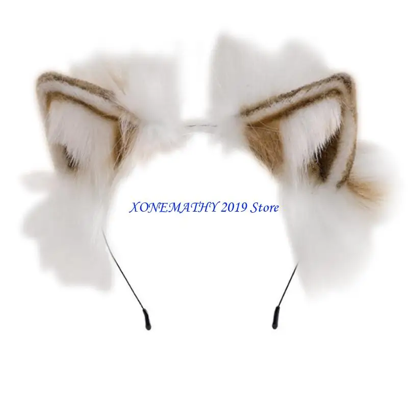 

F42F Simulation Realistic Bendable Kitten Ears Headband Faux Fur Plush Animal Cosplay Costume Hair Hoop Anime Christmas