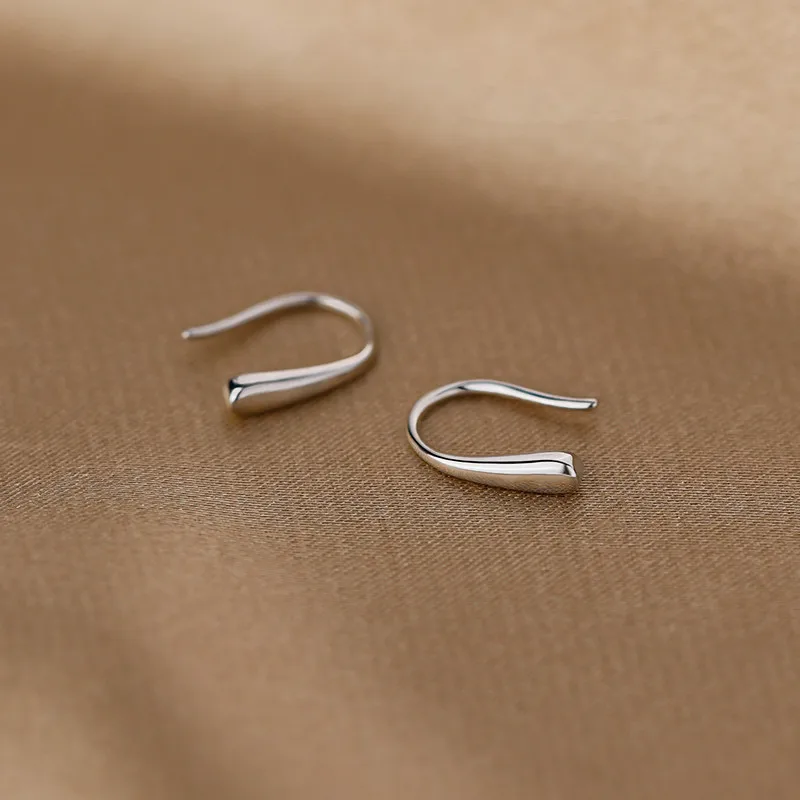 Real 925 Sterling Silver Smooth Water Droplet Hook Stud Earrings For Women Classic Fine Jewelry Niche Light Luxury Accessories