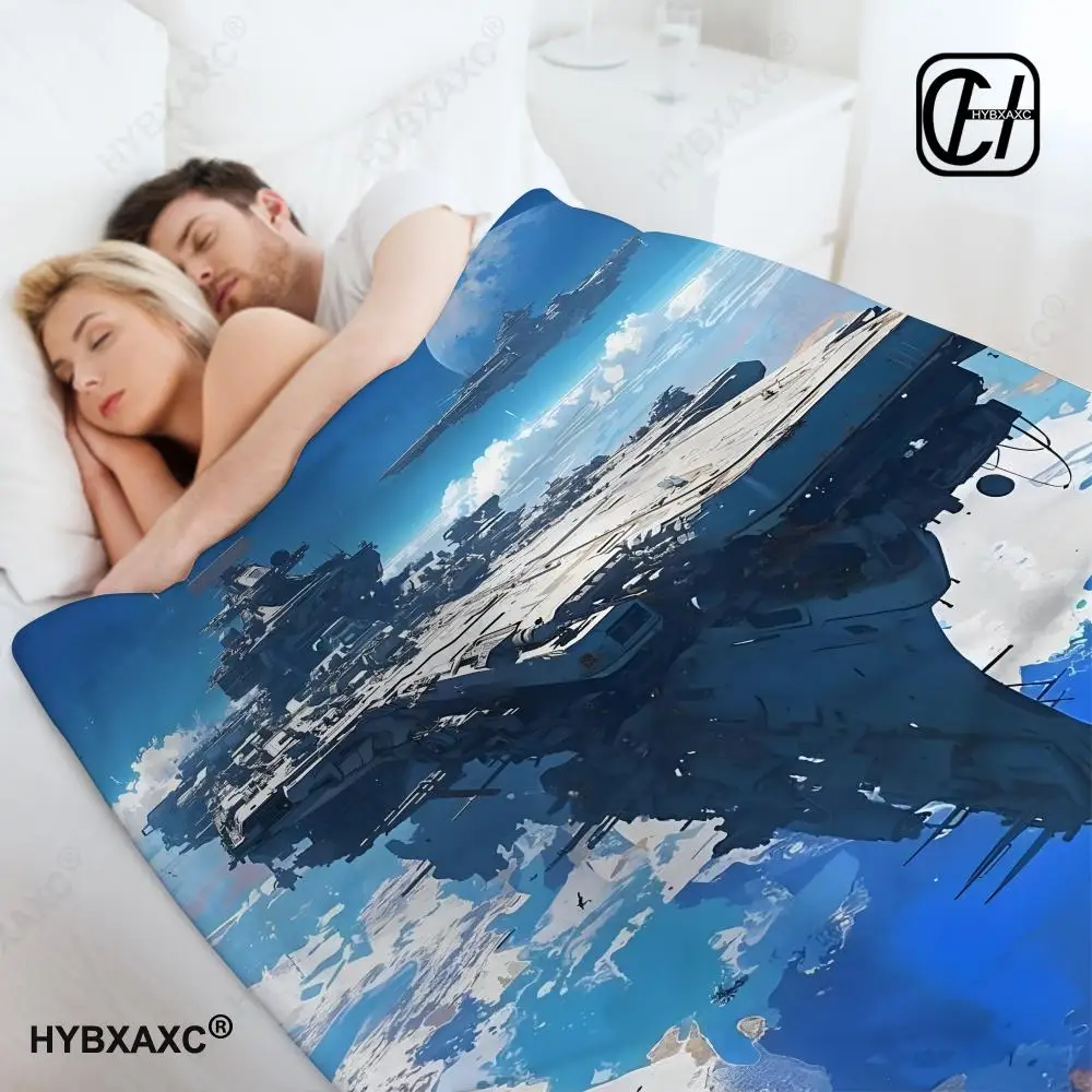 

Aircraft carrier print Throw Blanket Aesthetic Art Flannel Blanket Portable Home Travel Camping Sofa Picnic Thickening Flannel