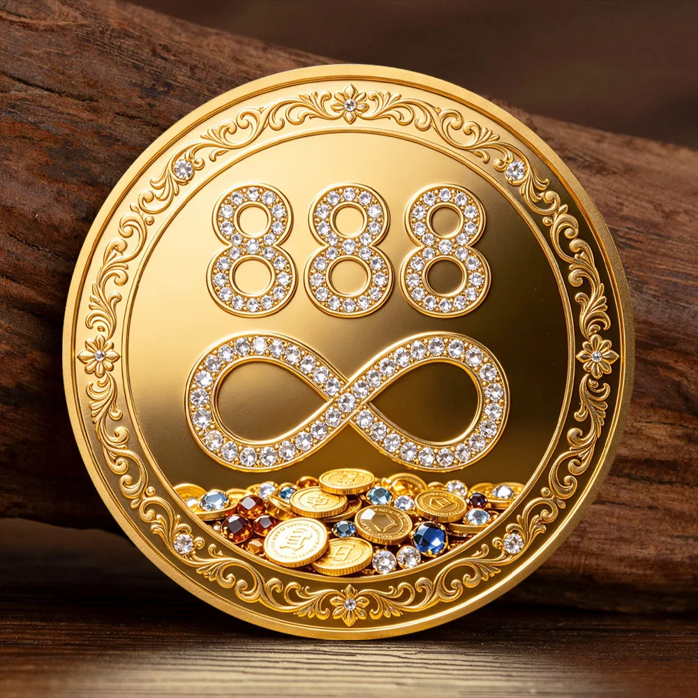 2D 888 Wealth Infinity Vergoldete Gedenkmünze Glücksbringer Wohlstandsmittel Medaillon Sammlermünze Glücksgeschenk