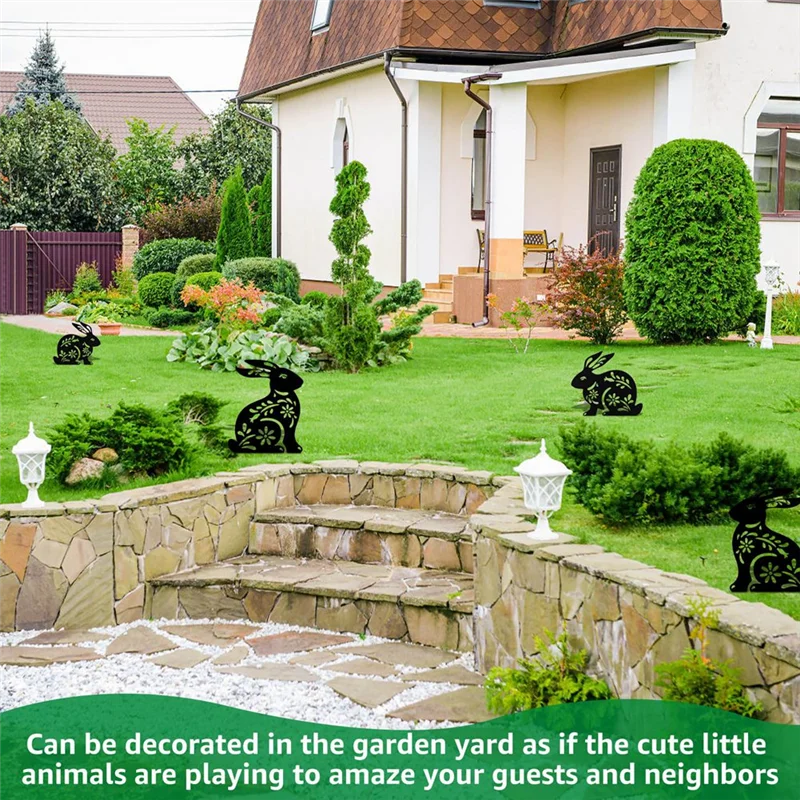 【HOT】2 Pcs Bunny Garden Stakes Metal Garden  Decorations Statues Creative  Silhouette Lawn