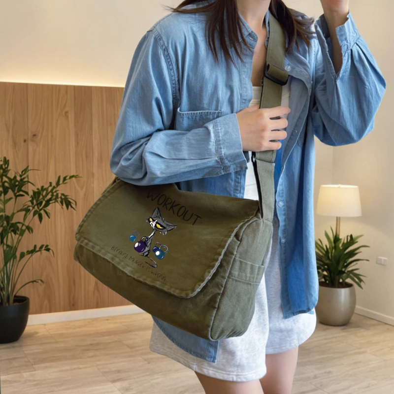 لعوب القط طباعة قماش حقيبة كتف للنساء حمل حقيبة كروسبودي حقيبة كمبيوتر محمول كبيرة للنساء ريترو حقيبة ساعي السفر