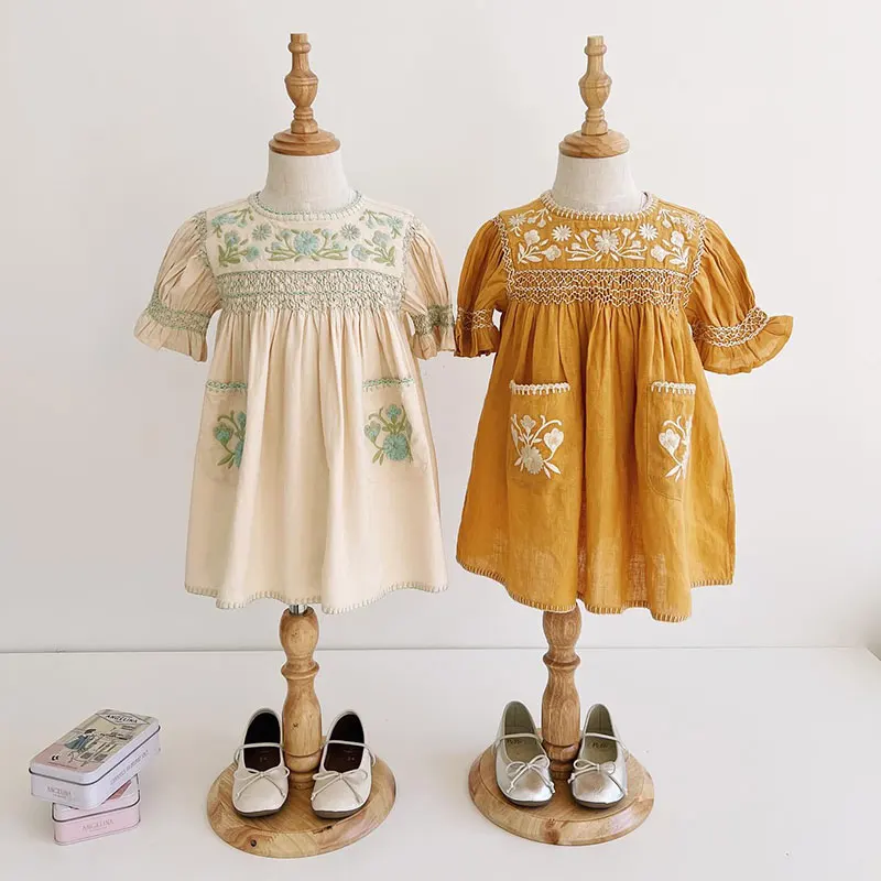 Neues Sommer Apo Kleid für koreanische Mädchen Stickerei Kinder rock Prinzessin Mädchen Kleider Kinder kleidung von 2 bis 8 Jahren