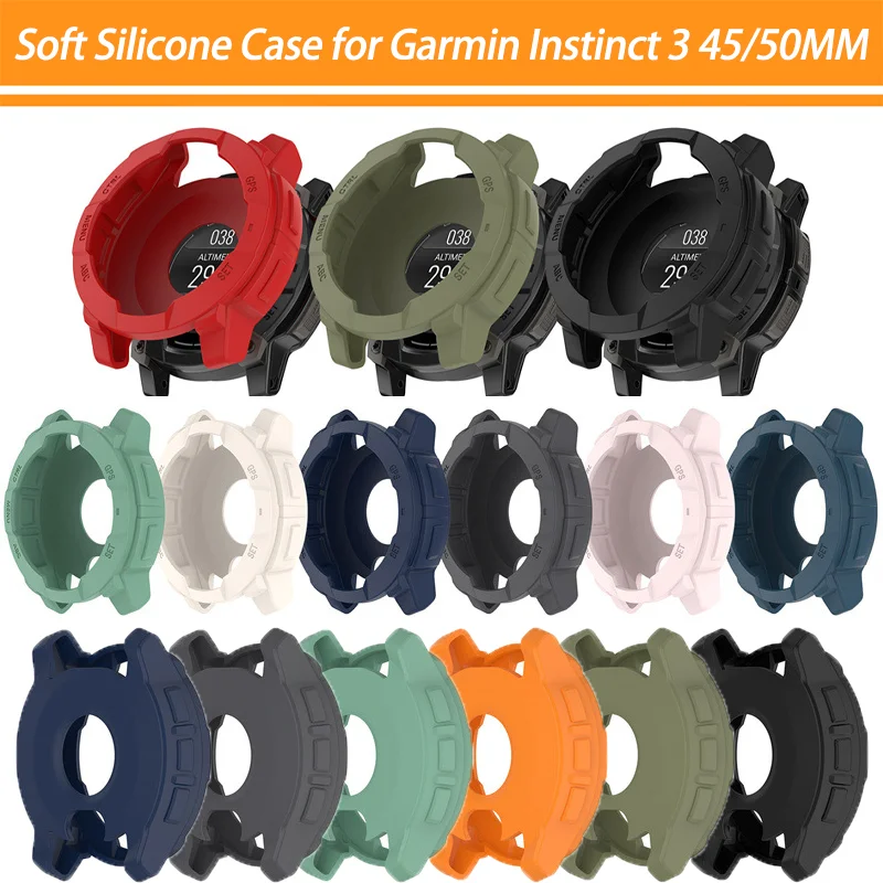 TPU Protective Case for Garmin Instinct 3 45mm 50mm AMOLED Solar Smart Watch Strap Silicone Cover Instinct3 Bumper Protector
