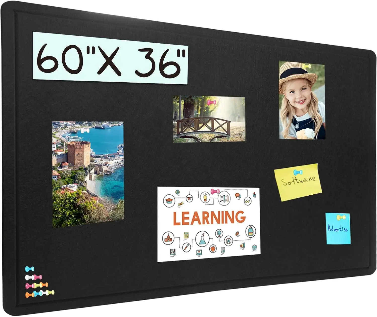 

Large 60x36 Inch Cork Bulletin Board with Pushpins, Self-Adhesive Felt Vision Board for Wall - Black