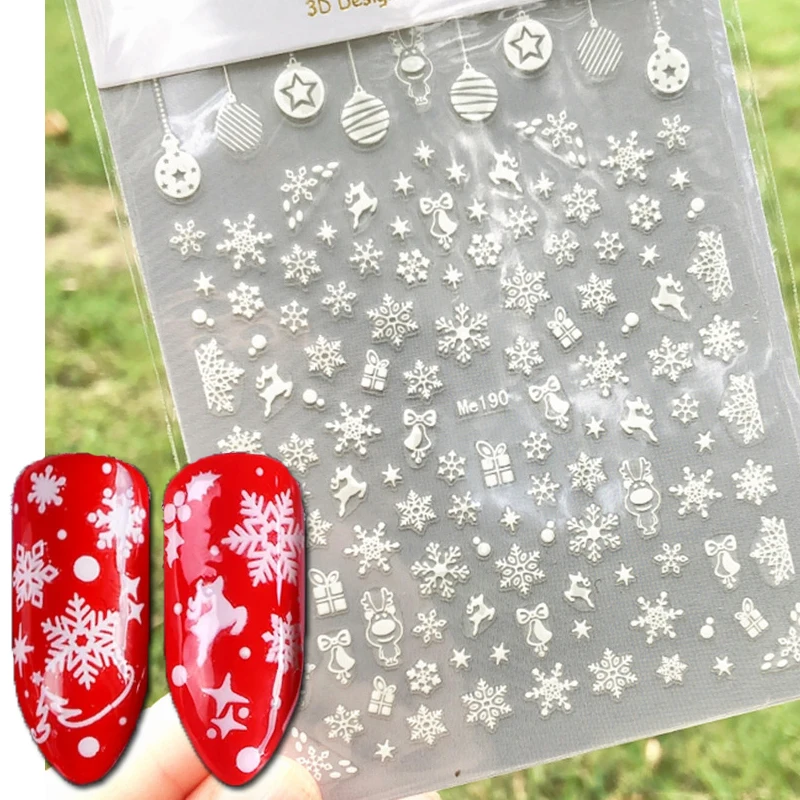 

3d Winter Xmas White Snowflakes Deers Bells Nail Art Decals Stickers For Nails Art Manicures Tips Decorations