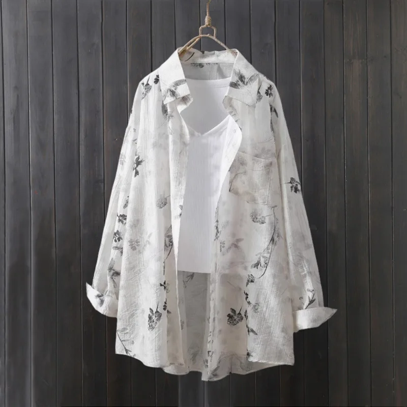 Camisa Tencel, abrigo fino para mujer, camisa holgada con protección solar, top de longitud media que cubre las nalgas, camisa a cuadros de manga larga