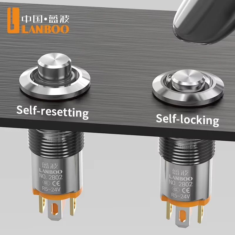 LANBOO 8B/10B New Product — Miniature Short-Body Latching/Momentary Series / Metal Pushbutton Switch / High Head / 1 NO