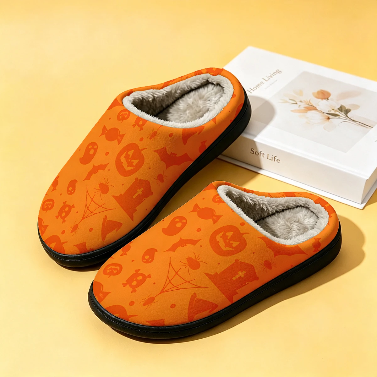 Men Shoes Winter - オレンジ ハロウィン グレイブ レディース 冬用 高級コットン