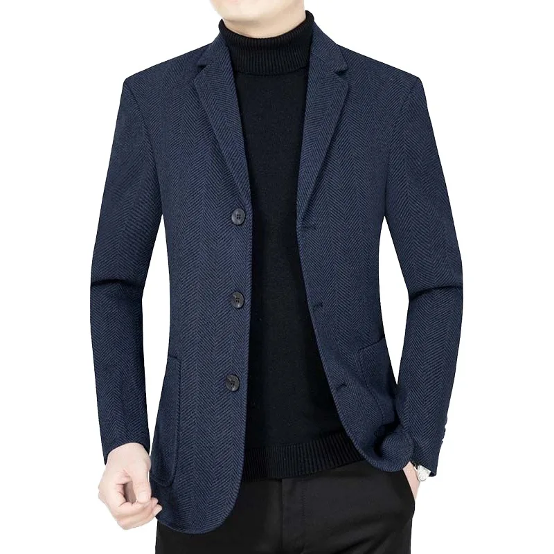 

Мужской пиджак в ретро-стиле в полоску, однобортный, не требующий глажки, мужская верхняя одежда с длинным рукавом, для офиса, комфортный мужской блейзер