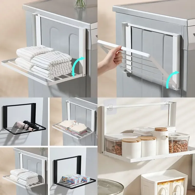 

Magnetic Folding Laundry Drying Shlef Washer Dryer Towel Rack Hanger Magnet Shelf Laundry Room Space Saver