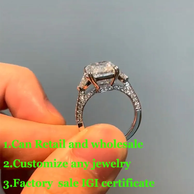

Настоящее продуктное видео IGI Lab Growing Diamond Ring Radiant D Color 1 2 3Ct Solid 18K White Gold Кольцо обручальное кольцо заводское производство