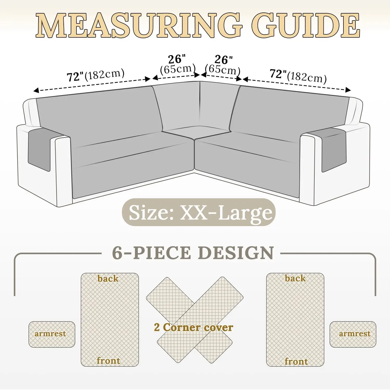 Wodoodporny pokrowiec na narożną sofę modułową, aksamitny pokrowiec na sofę w kształcie litery L, chroniący przed zwierzętami, antypoślizgowy, jasnobrązowy, XX-Large