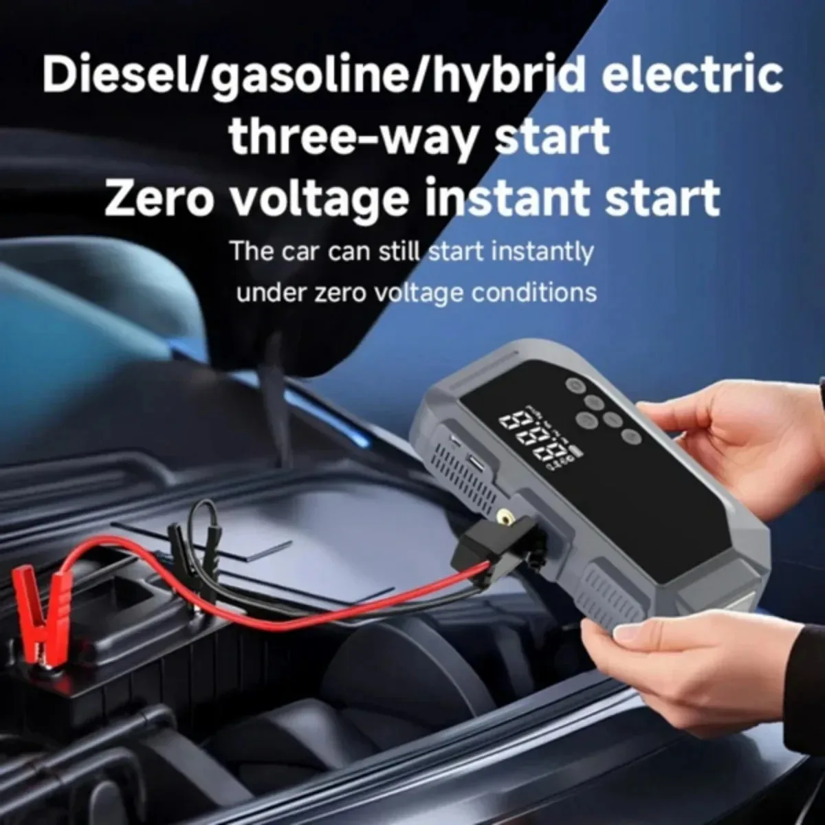 5 in 1 Car Jump Starter with Air Pump, LED Work Light & Power Bank, Portable Emergency Battery Booster for Vehicle