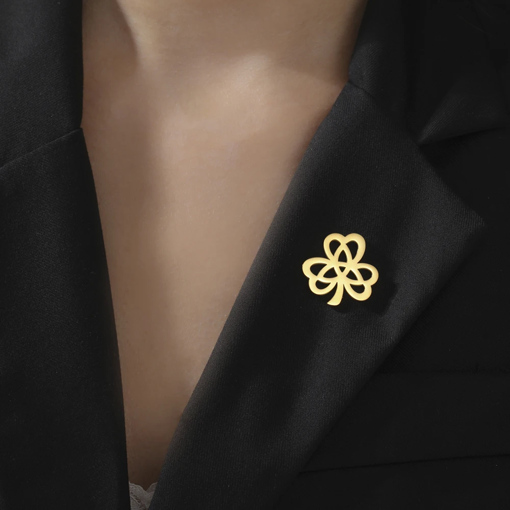 Dawapara Kleeblatt-Brosche mit Kleeblatt, Dreifaltigkeitsknoten, irisches Glückssymbol, St. Patricks Day, Edelstahlschmuck – Detail 4