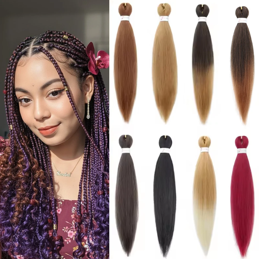 20 Inch Synthetic Pre Stretched Braiding Ombre Hair Extension for Women Yaki Straight EZ Braid Hair Piece