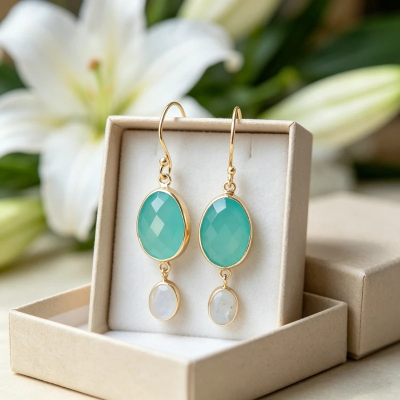 Elegant Luxury Green Synthetic Zirconia Golden Plated Pendant Earrings for Women Fashion Temperament Banquet Celebration Jewelry