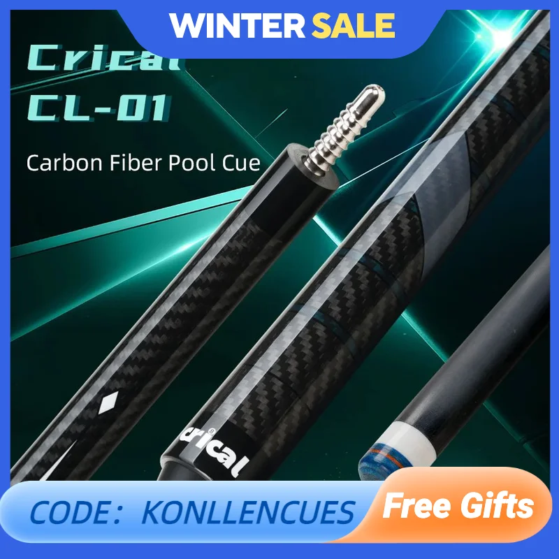 Crical Carbon fiber pool cue 12.5mm tip 3/8*8 pin carbon fiber cue stick 1/2 Split low Deflection billiard cue