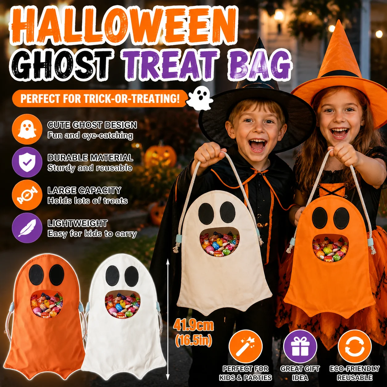 Halloween Ghost Bag DIY Craft Kit Trick-or-Treat Candy Box with Handle Adorable Party Favor Gift Set for Holiday Celebrations