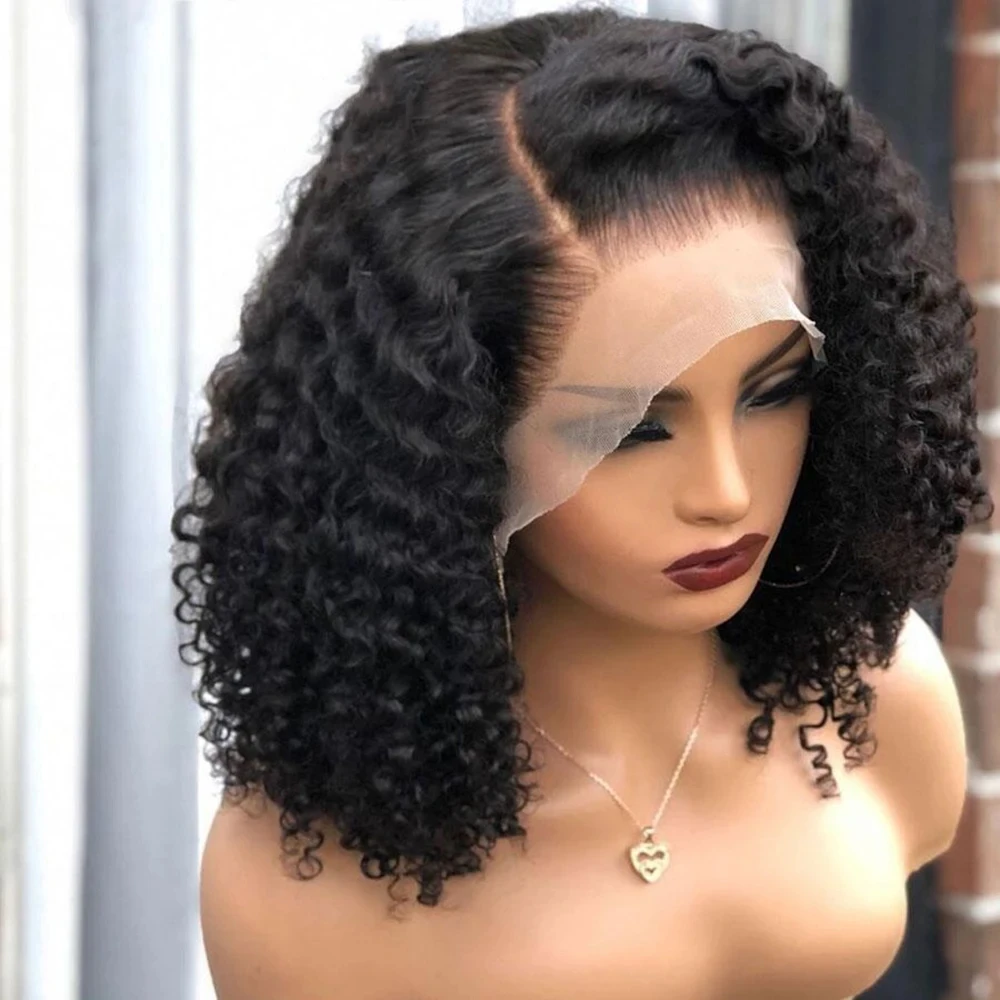 

Brazilian Deep Wave Lace Wavy Lace Frontal Human Hair Wigs Pre Plucked 180% Bob Wigs For Black Women Deep Wave Wigs Short Curly