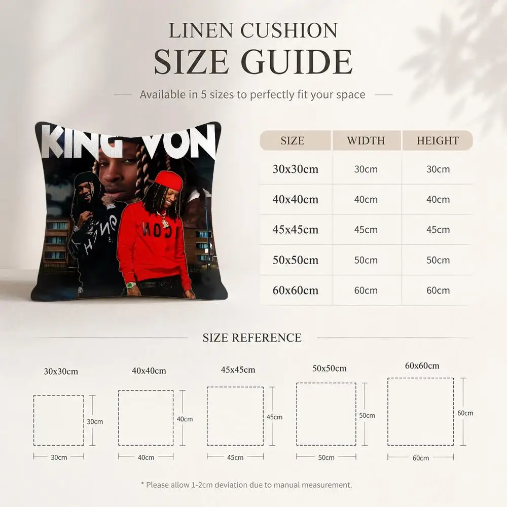 K-King Von Rock Singer Cushion Cover Linen Double-Sided Decorative Sofa Couch Bedroom Living Room Home Decor Pillow Case