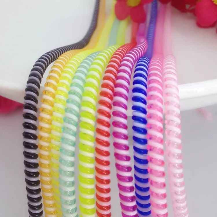 200pcs/lot 50cm Double Colors Solid Color TPU spiral USB Charger Cable Cord Protector for iPhone Wrap Cable Winder Organizer