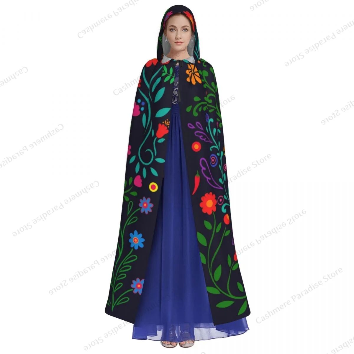 Skeletons With Roses Day Of The Dead Hooded Cloak Polyester Unisex Witch Cape Costume Accessory Vampire