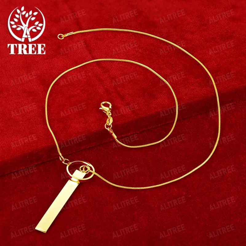 

45cm 18k Gold Rectangular Pendant Necklace Snake Chain Charm Wedding Banquet Party Beautiful Trendy Jewelry Versatile Gift