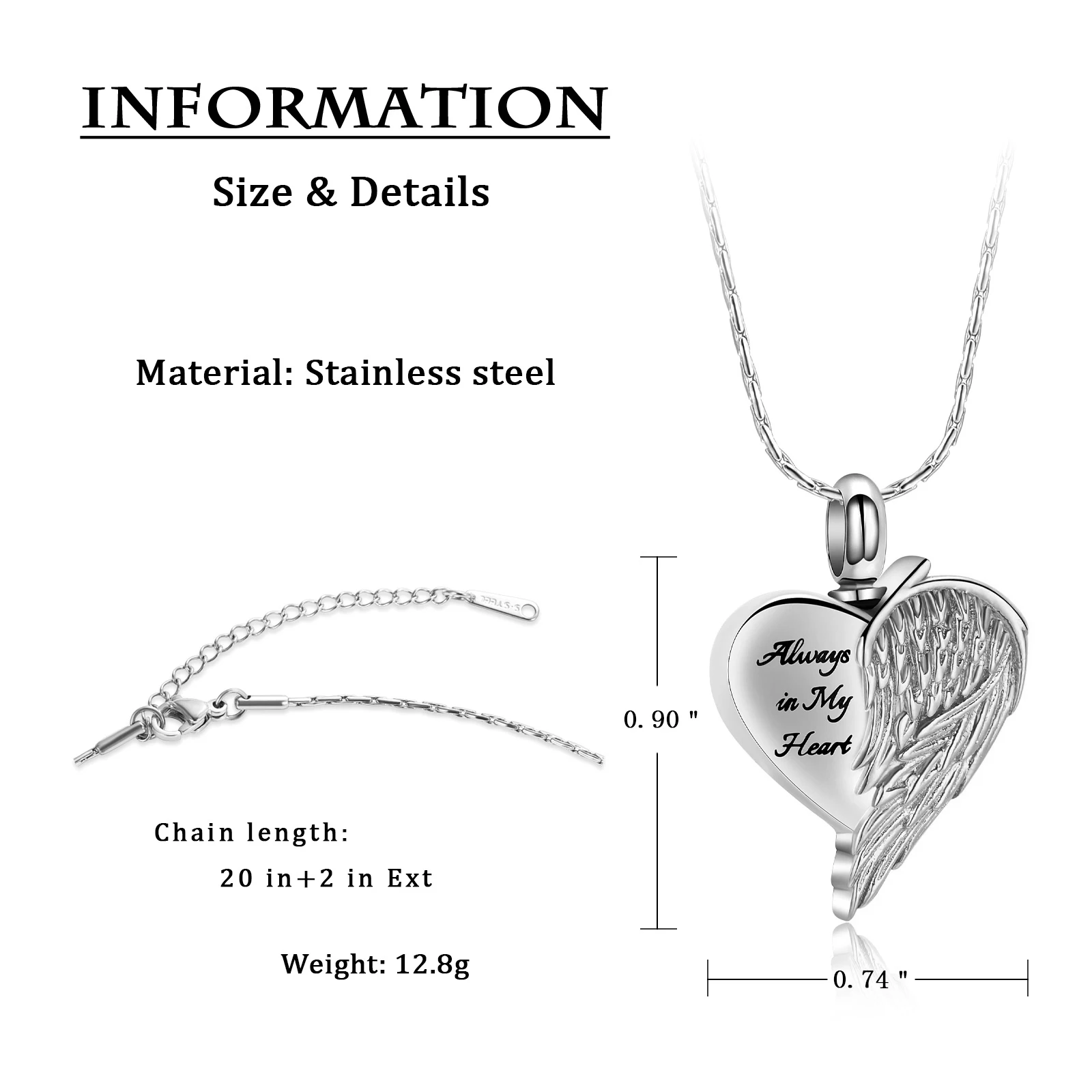 Cremation Jewelry for Ashes for Women Wing Heart Urn Necklace Pendant Keepsake Loved Ones Always in My Heart Memorial Gift