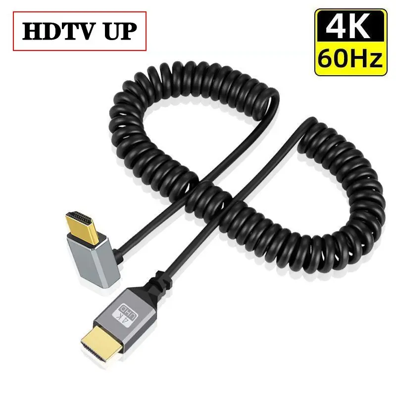 Mini/micro hdmi kompatibel männlich zu männlich 2,0 version 4k @ 60hz hd teleskop feder draht bogen mini mund slr kamera monitor 2,4 m