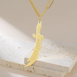 Dawapara Islamic Imam Ali Zulfiqar Sword Necklace Muslim Arabic Calligraphy Pendant Stainless Steel Religious Jewelry