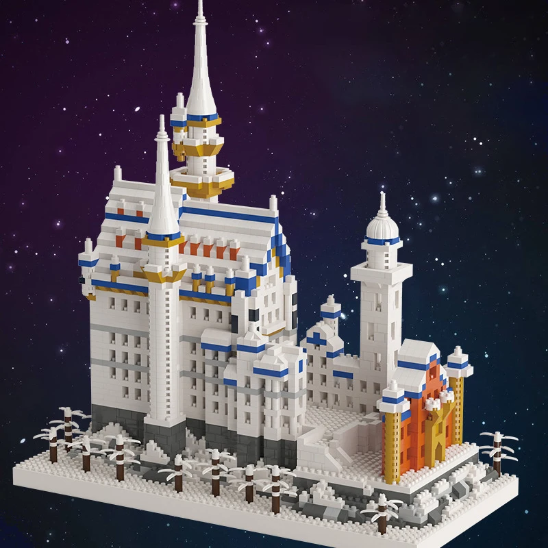 Mini World Architecture Snow New Swan Stone Castle LED Light Model Diamond Blocks Bricks Building Toy For Children No Box