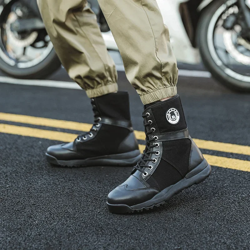 Bottes de moto noires pour hommes, chaussures de course tout-terrain, équipement d'équitation, respirant, durable, antichoc, doux