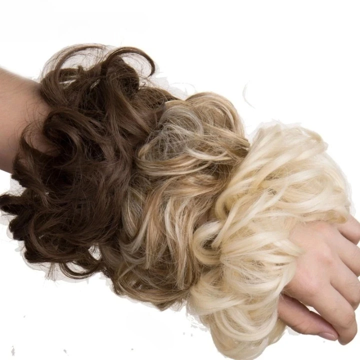 100% Human Hair Chocolate Brown Messy Bun Chignon with Elastic Stretchy Scrunchies Hair Donut Elegant Ponytail Piece