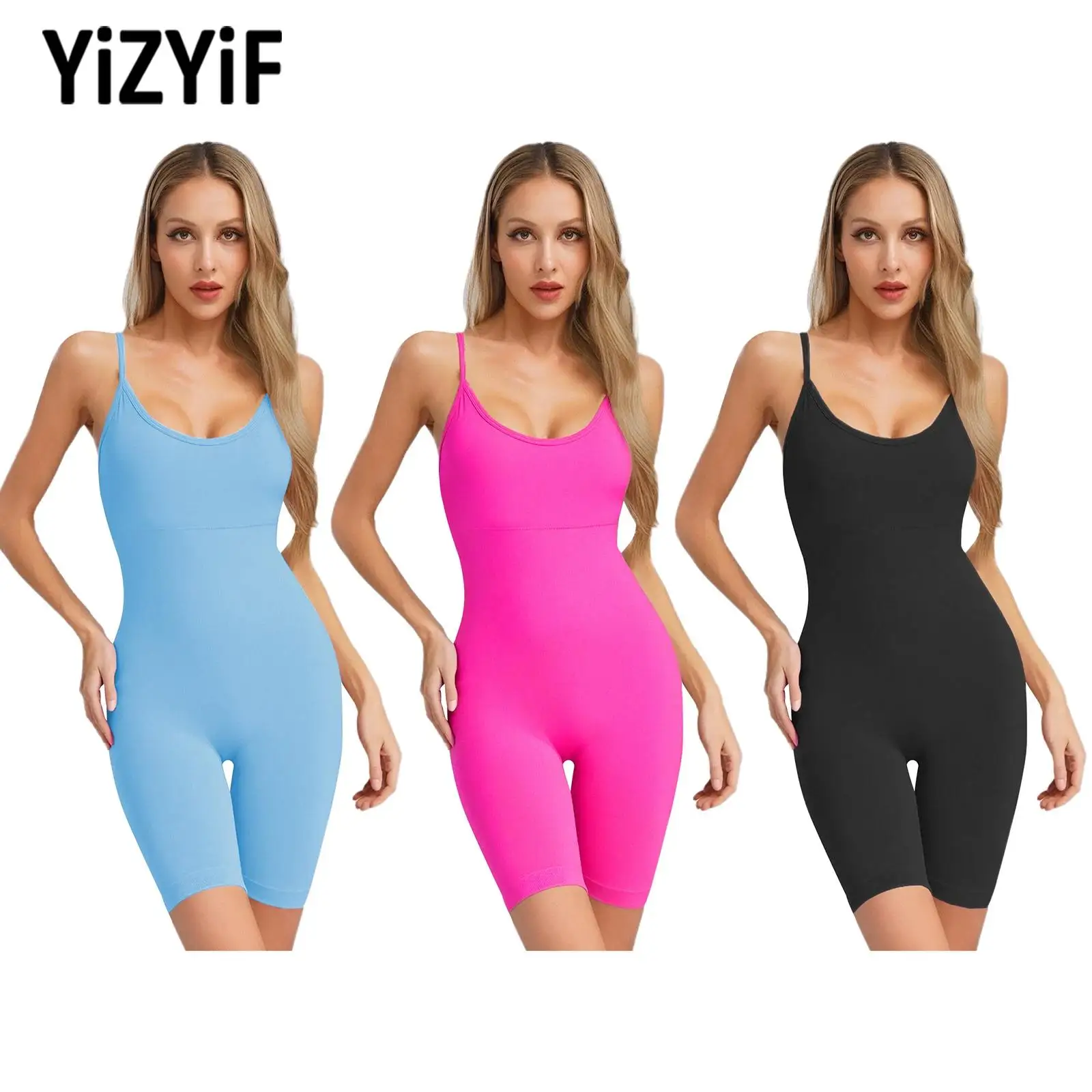 Women One-piece Swim Gym Workout Fitness Sports Clothes Sleeveless Adjustable Spaghetti Straps Yoga Jumpsuit Athletic Bodysuit