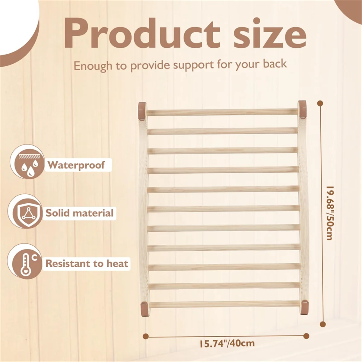 Sauna Backrest, Wooden Sauna Backrest, Ergonomic S-Shaped Backrest, Suitable for Sauna Recovery, Health and RelaxationJADD