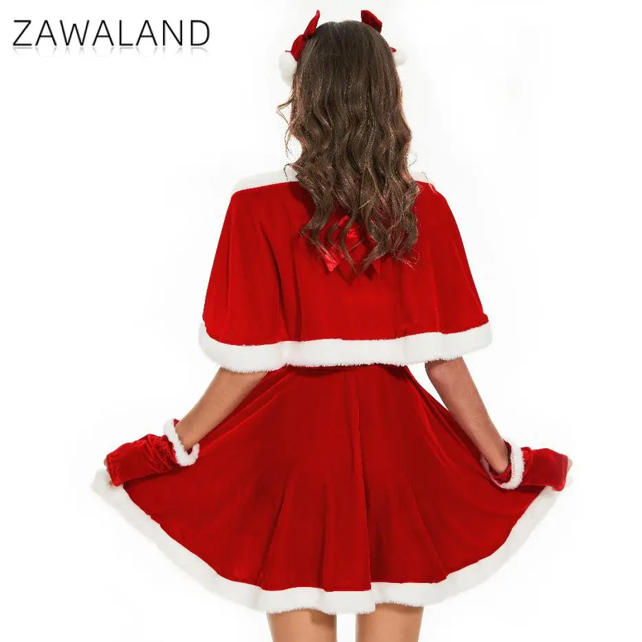 Zawaland Sweet Princess Christmas Dress Women Disguise Clothing Santa Cosplay Costume Xmas Suits Party Fancy Dress 4Pcs