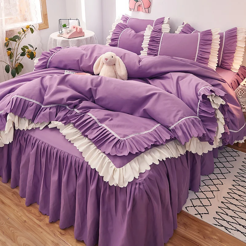 Imagem -05 - Pink Lace Ruffle Bedding Conjunto Luxo Cama Saia Folha Colcha Capa de Edredão Coreano Meninas Princesa Colcha Fronhas