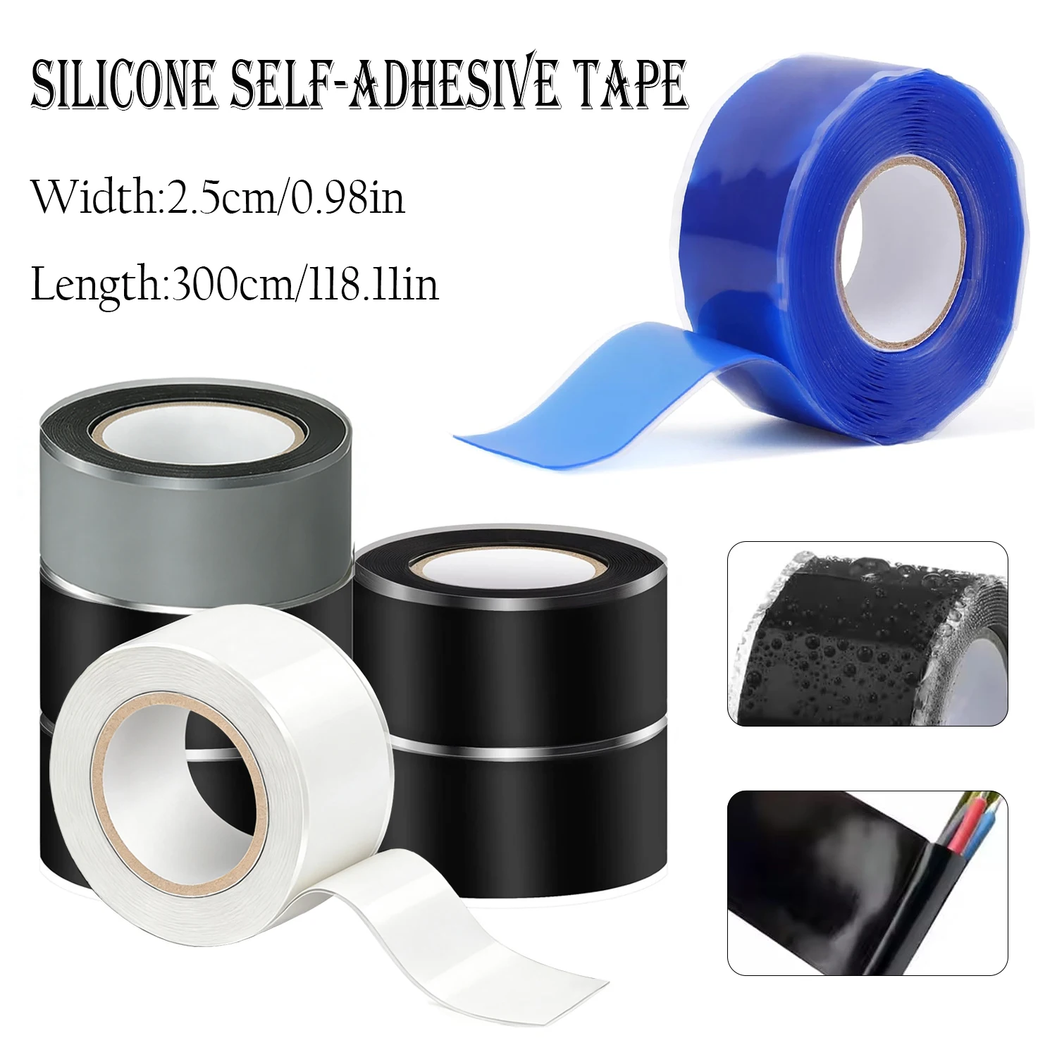 1-4Roll Self-Fusing Silicone Repair Tape, 2.5x300cm Waterproof for Pipe Leak, Hose & Cable Insulation, Emergency Fix