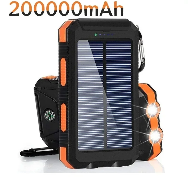 

200000mAh Large Capacity Solar Power Bank New Portable With Lanyard Compass External Battery Outdoor Camping Charging Powerbank