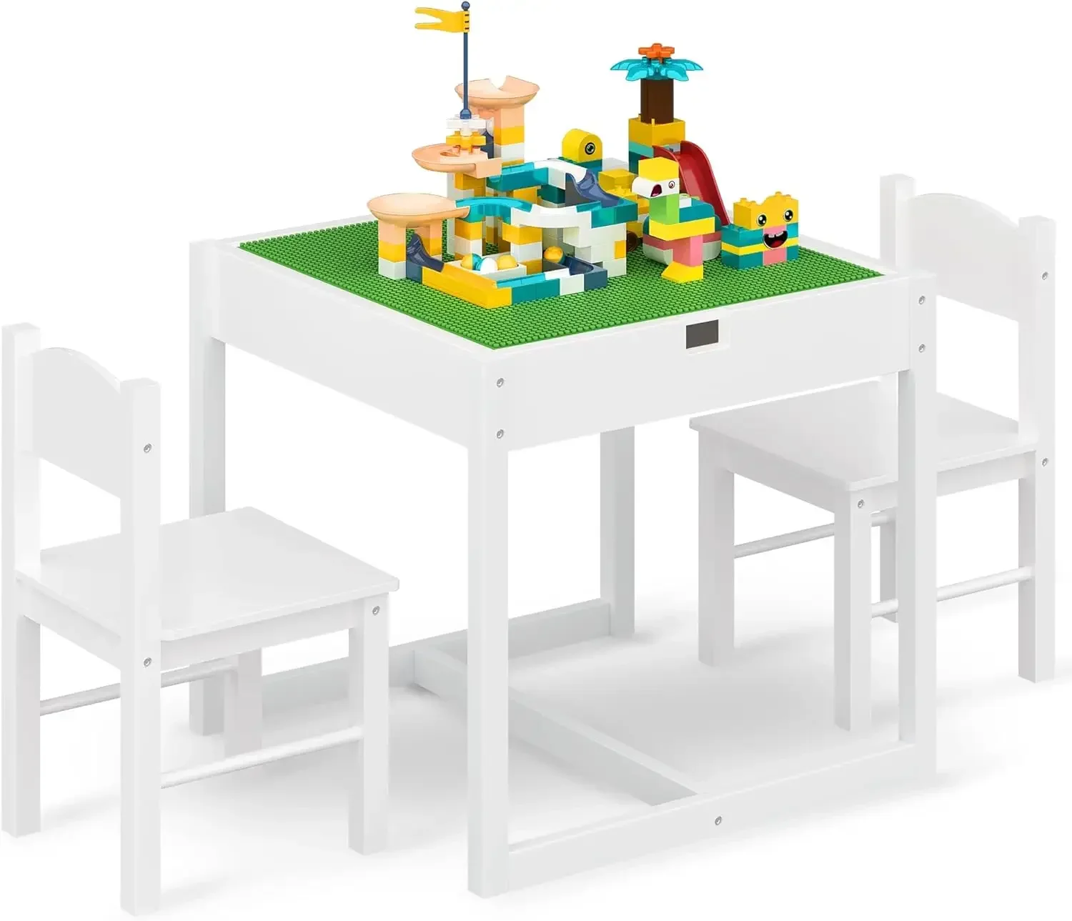 

3 in 1 Kids Table Set, Children Tables and Chairs, Toddler Play Activity Table with Hidden Storage Wood Building Block Desk for