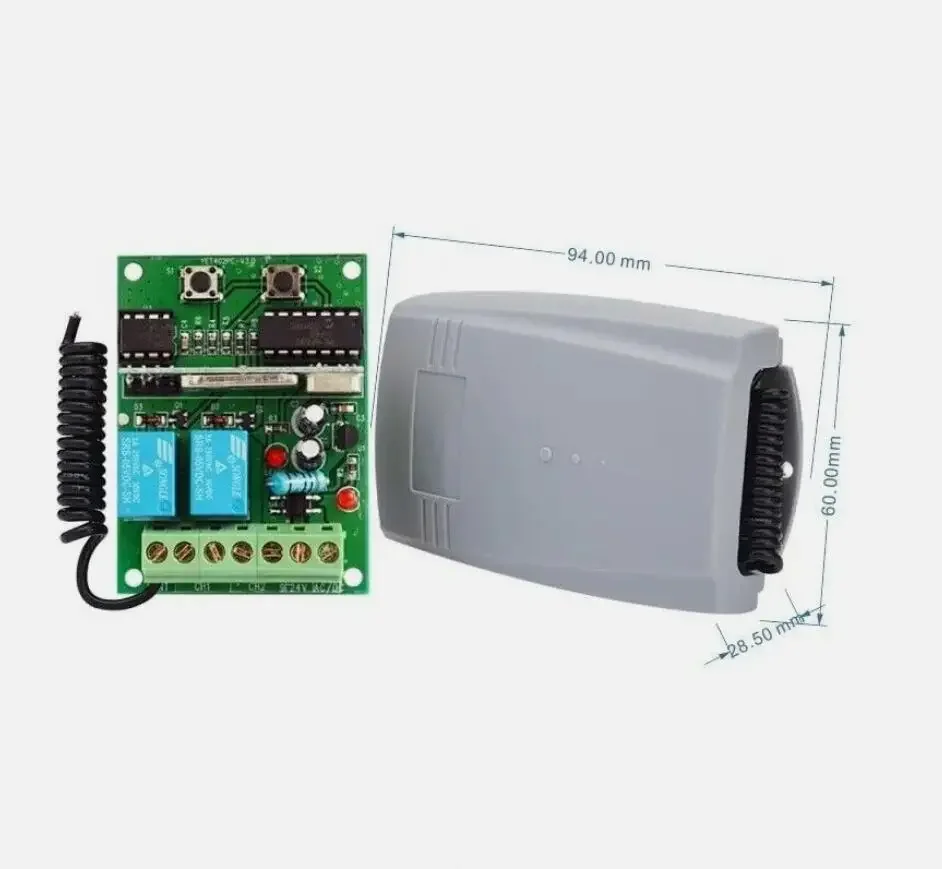 Controle remoto sem fio universal para porta de garagem e portão, receptor de relé RF e transmissor, 433MHz, AC, DC, 7-32V, 220V, 2CH