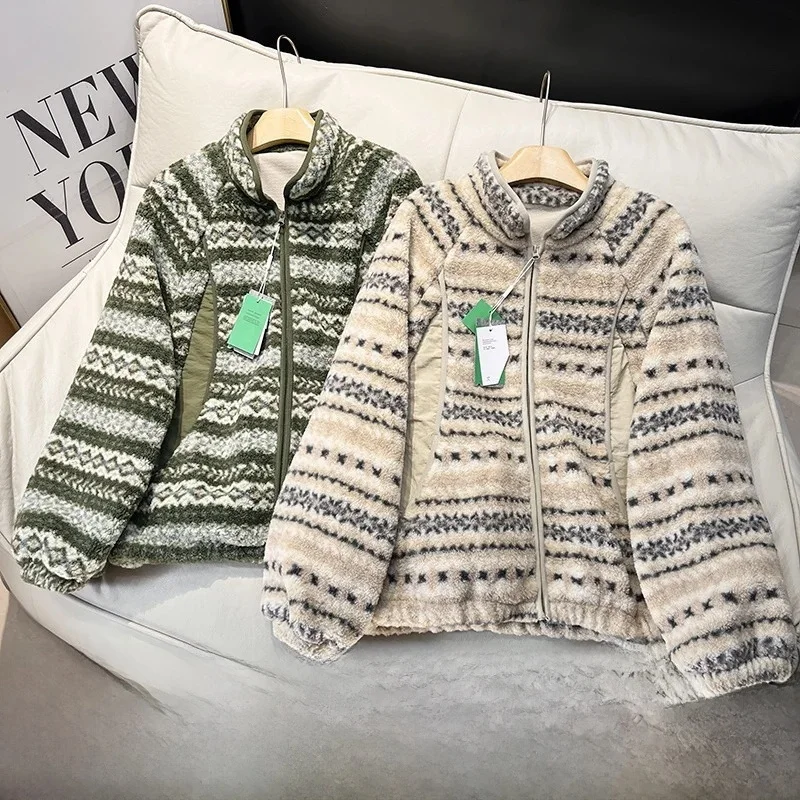 

Women's Thiened Fce Lined Stand Collar Lamb Fur Jaet Retro Sle Coat Warm Polyester Fiber Long Sve Zipper Closure