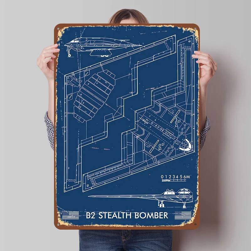 B2 STEALTH BOMBER Printed Poster Customized Wall Art Retro Vintage Metal Tin Signs for Home Bedroom Decorations Room Accessories