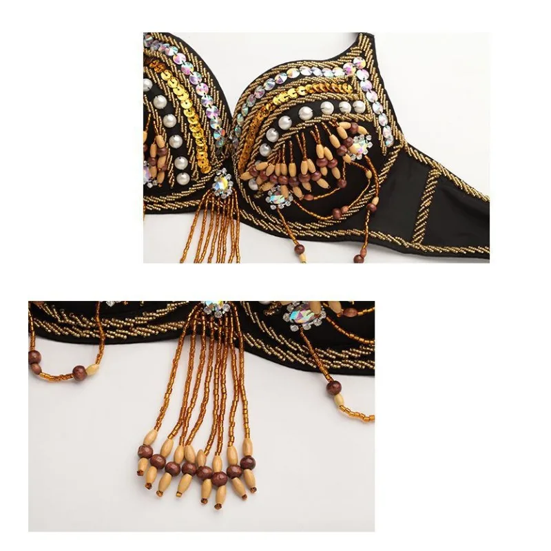 High Quality Handmade Beaded Belly Dance Costume Set For Adult Women Sexy Tribal Bra Waist Belt Skirt Fashionable