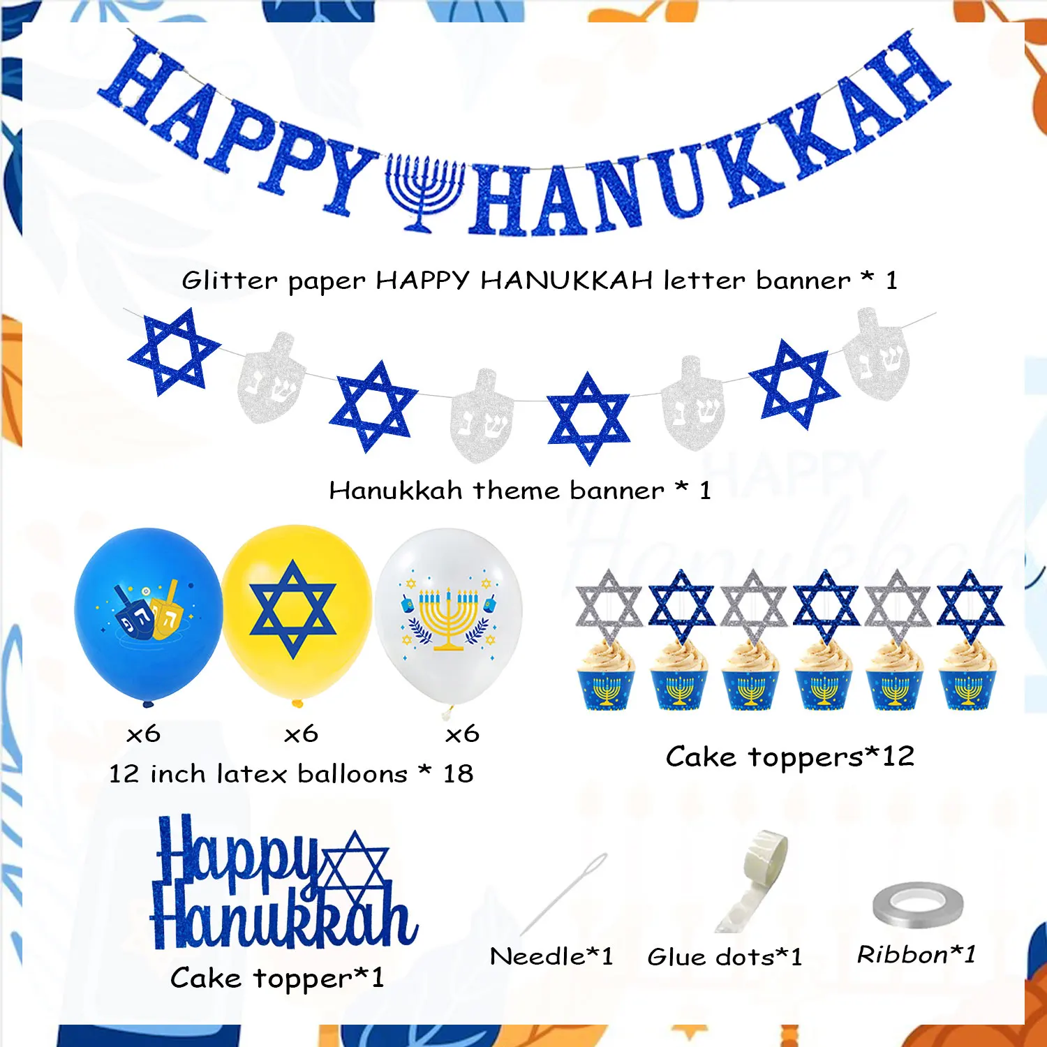 Happy Hanukkah Decorations Happy Hanukkah Banner Chanukah Cake Topper Balloons Blue Gold Party Decor for Hanukkah Party Supplies