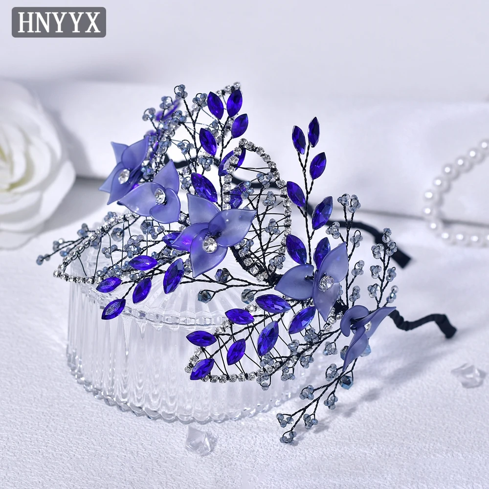 

HNYYX Sweet Braided Headband Rhinestone Leaves Hairband New Elegant Blue Series Headwear Fashion Hair Accessories For Women A351
